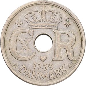 Christian X, 25 øre 1939, Sieg 4.2, H 24B, kv. 1+