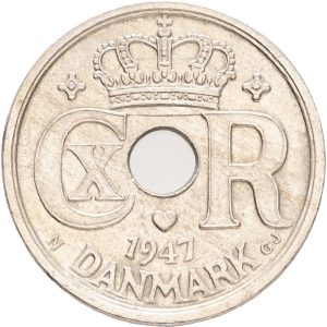 Christian X, 25 øre 1947, Sieg 4.2, H 24B, kv. 1+