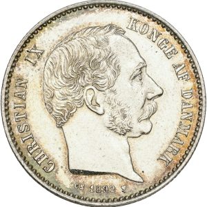 Christian IX, 1 krone 1892, Sieg 1.1, H 14A, kv 01, pudset.