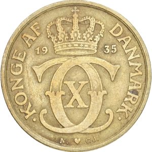 Christian X, 1 krone 1935, Sieg 3.2, H 21B, kv. 1-1-