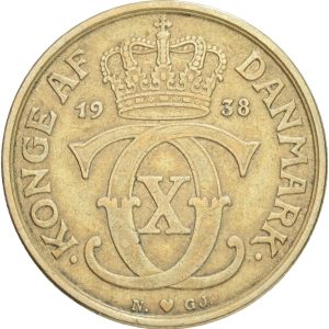 Christian X, 1 krone 1938, Sieg 3.2, H 21B, kv. 1+-1