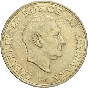 Frederik IX, 1 krone 1959, Sieg 5.2, H 6B, kv. 01-1+