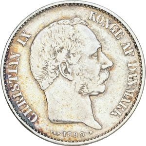 Christian IX, 2 kroner 1899, Sieg 1.2, H 13B, kv. 1, svag graffiti på bagsiden.