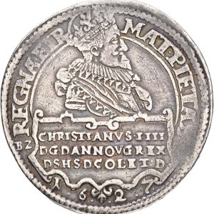 Christian IV, 2 speciedaler 1627, Sieg 108.2, H 56B, Schou 9, kv. 1+-1, 56,97 g, minimalt filespor på randen - fint eksemplar af denne étårstalsvariant, der tilskrives den schlesiske stempelskærer Balthazar Zwirner.