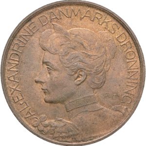 Christian X, Dronning Alexandrine, barnets lykkeskilling, Ae, 27 mm, 7,97 g, kv. 01-1+ - i original æske.