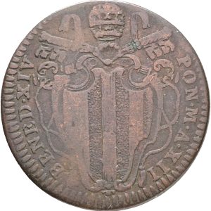 Papal States, Benedict XIV (1740-1758), 1/2 Baiocco 1750 anno XII, KM 1172, F