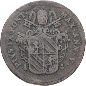 Papal States, Pius IX (1846-1878), 1/2 Baiocco 1850 R anno V, KM  1355, F