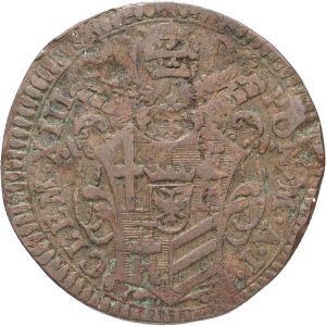 Papal States, Clemens XIII (1758-1769), 1/2 Baiocco anno I (1758), KM 1183.1, F, nicks and damages.