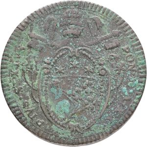 Papal States, Pius VI (1775-1799), 2 Baiocchi anno XX (1794), KM  1226.1, VF-F, lightly bent, corr.