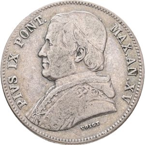 Papal States, Pius IX (1846-1878), 20 Baiocchi 1861 R anno XV, KM  1360, VF-F