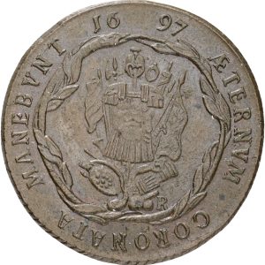 Southern Netherlands, Peace of Rijswijk, 1697, by P. Roettiers, Ae, 30 mm, 10.93 g, Dugniolle 4640, EF-VF, small stain.