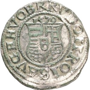 Hungary, Rudolf II (1576-1608), Denar 1579, 0.68 g, EH 810a, VF