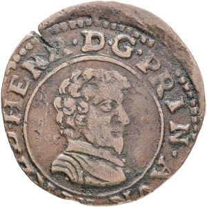 France, Orange, Frederick Henry of Orange-Nassau (1625-1647), Double Tournois 1637, type 2, Boudeau 1006, Poey d'Avant 4612, VF