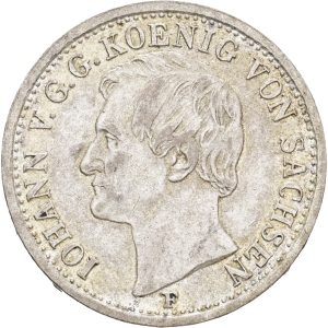 Germany, Saxony, Johann (1854-1873), 1/6 Taler 1855, KM 1186, EF-VF