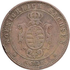 Germany, Saxony, Johann (1854-1873), 5 Pfennige 1862, KM 1218, VF-F, edge nicks.