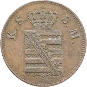 Germany, Saxony, Johann (1854-1873), 2 Pfennige 1856, KM 1185, VF