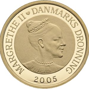 Margrethe II, 10 kroner 2005, Den Grimme Ælling, Au (900/1000), 8,65 g, Sieg 3, F 301, Proof, i original kapsel og æske samt med certifikat.