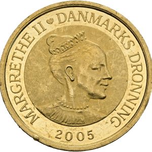 Margrethe II, 10 kroner 2005, Den Lille Havfrue, Au (900/1000), 8,65 g, Sieg 6, F 302, Proof, mange håndteringsspor, ks.