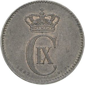 Christian IX, 2 øre 1887, Sieg 1.1, H 18A, kv. 01-1+, ridse.