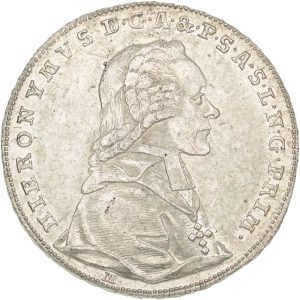 Austria, Salzburg, Hieronymus von Colloredo (1772-1803), 20 Kreuzer 1775, KM 431, EF/AU - Prooflike, especially on the reverse.