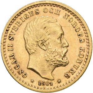 Sverige, Oscar II, 5 kronor 1901, SM 40, F 94b, kv. 1+, ridse på forsiden.