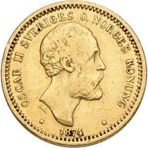 Sverige, Oscar II, 10 kronor 1874, SM 25, F 94, kv. 1+-1