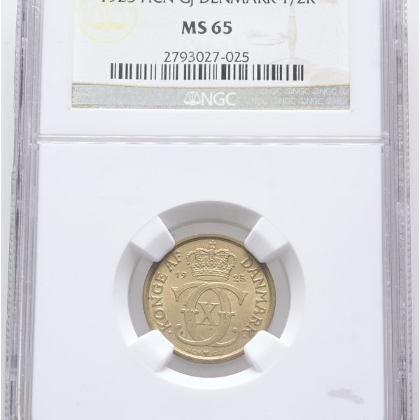 Christian X, 1/2 krone 1925, Sieg 1.1, H 22A – graderet MS 65 af NGC