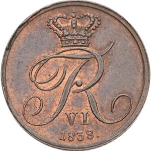 Frederik VI, 1/2 rigsbankskilling 1838, Sieg 15, H 38, kv. 01, plet.