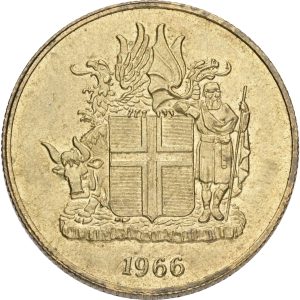 Island, 2 kronur 1966, tyk blanket, 11,61 g, Sieg 38.2, kv. 01