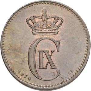 Christian IX, 2 øre 1874, Sieg 1.1, H 18A, kv. 1+