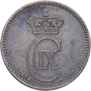 Christian IX, 5 øre 1898, Sieg 1.2, H 17B, kv. 1+-1, ridser.