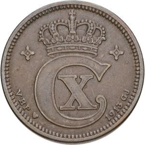 Christian X, 5 øre 1913, Sieg 3.1, H 14A, kv. 1+-1