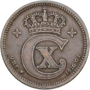 Christian X, 5 øre 1916, Sieg 3.1, H 14A, kv. 1+-1