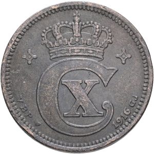 Christian X, 5 øre 1916, Sieg 3.1, H 14A, kv. 1+-1, ks.