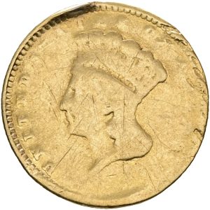 USA, Dollar 1858?, KM 86, F 94, VG, traces of mounting.