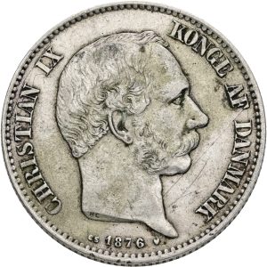 Christian IX, 2 kroner 1876, Sieg 1.1, H 13A, kv. 1+, ridser.