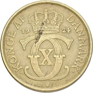 Christian X, 1 krone 1924, Sieg 3.1, H 21A, kv. 1+-1, blanketfejl.