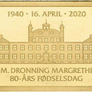 Guldbarre, 31,1 g (1 oz), Au (999.9/1000), Dronning Margrethe II's 80 års fødselsdag, 2020, Schöne Edelmetaal B.V., Proof
