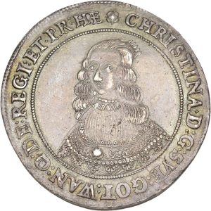 Sverige, Kristina (1632-1654), riksdaler 1643, Stockholm, SM 15, SMB 23, Dav. 4525, kv. 01