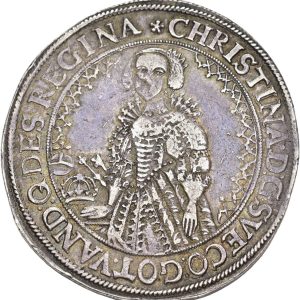 Sverige, Pommern, Kristina (1632-1654), Taler 1640, Stettin, SB 12, kv. 1+, lille blanketfejl på bagsiden.