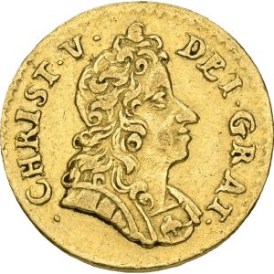 Christian V, dukat 1694, Sieg 68, H 41, S 6, F 161, 3,43 g, kv. 1+, lille ks. Ex. Bruun Rasmussen 852, 04.11.2014, lot 5119.