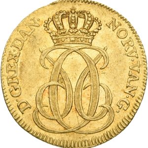 Christian VI, dukat 1738, Sieg 9, H 3, S 1, F 248, 3,48 g, kv. 0-01, lille ks. Ex. Visti Mørup (Bruun Rasmussen 860, 03.11.2015, lot 292).