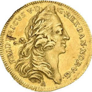 Frederik V, dukat 1746, Sieg 28, H 7, S 10, F 264, 3,45 g, kv. 1+, ar, filespor på randen. Ex. Bruun Rasmussen 913, 25.04.2023, lot 115