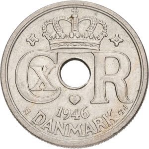Christian X, 25 øre 1946, Sieg 4.2, H 24B, kv. 01