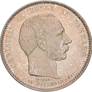 Christian IX, 2 kroner 1888, 25 års regeringsjubilæum, Sieg 1, H 10, kv. M-0, håndteringsspor.