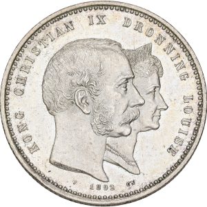 Christian IX, 2 kroner 1892, Kongeparrets guldbryllup, Sieg 2, H 11, kv. 0-01