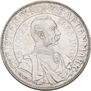 Christian IX, 2 kroner 1903, 40-års regeringsjubilæum, Sieg 3, H 12, kv. M-0, håndteringsspor.