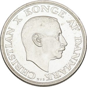 Christian X, 2 kroner 1945, 75-års fødselsdag, Sieg 9, H 7, kv. M-0, små pletter, lille ks.