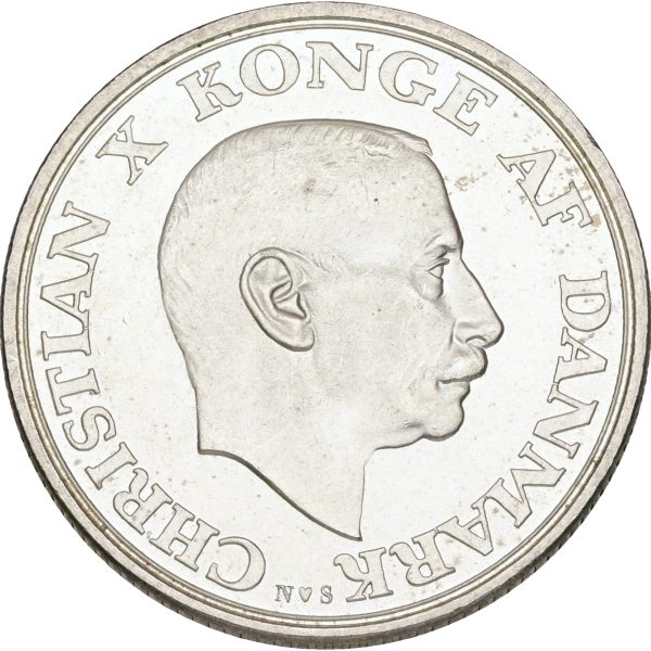 Christian X, 2 kroner 1945, 75-års fødselsdag, Sieg 9, H 7, kv. M-0, små pletter, lille ks.
