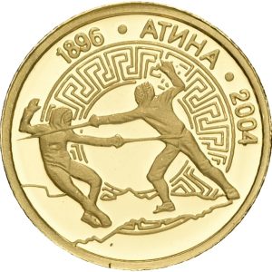 Bulgaria, 5 Leva 2002, Fencing, Au (999/1000), 1.24 g, KM 260, Proof